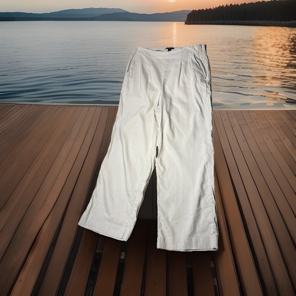 Linen Blend Casual Pants Alfani Women's 10‎ Side Zipper Pockets Pull On Tan